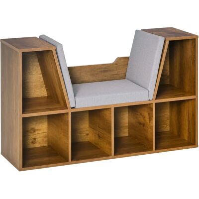 HOMCOM Bookcase Shelf Storage Seat with Cushion - Kids Children Reading Bedroom Living Room Organizer Rustic Brown HOMCOM Bookcase Shelf Storage Seat with Cushion - Kids Children Reading Bedroom Living Room Organizer Rustic Brown