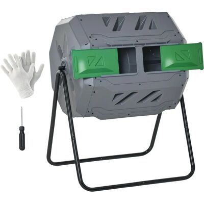 Outsunny 160L Compost Bin - Dual Chamber, Grey Outsunny 160L Compost Bin - Dual Chamber, Grey