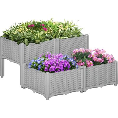 Outsunny Grey 4-Piece Elevated Flower Bed - Flower Bed Outsunny Grey 4-Piece Elevated Flower Bed - Flower Bed