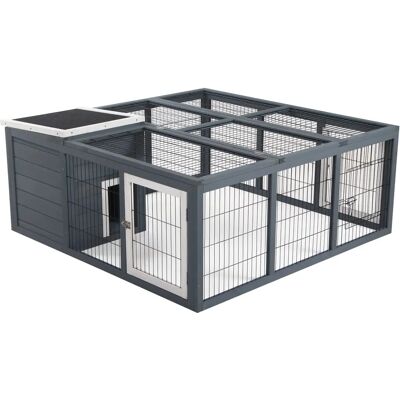 PawHut Rabbit Hutch - Weather-Resistant Wooden Small Animal House with Openable Roof - Dark Grey PawHut Rabbit Hutch - Weather-Resistant Wooden Small Animal House with Openable Roof - Dark Grey