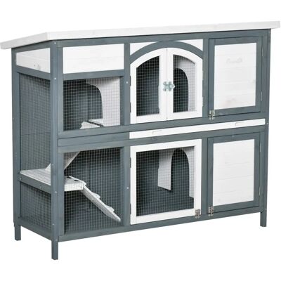PawHut Two-Tier Wooden Rabbit Hutch - Openable Roof, Ramp, Tray PawHut Two-Tier Wooden Rabbit Hutch - Openable Roof, Ramp, Tray