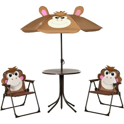 Outsunny Kids Foldable Garden Set - Table, Chairs, Umbrella - Brown Outsunny Kids Foldable Garden Set - Table, Chairs, Umbrella - Brown