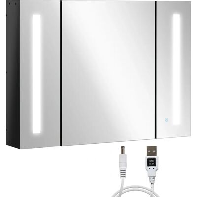 Kleankin Black Wall-Mounted LED Bathroom Mirror Cabinet with Shelves Kleankin Black Wall-Mounted LED Bathroom Mirror Cabinet with Shelves