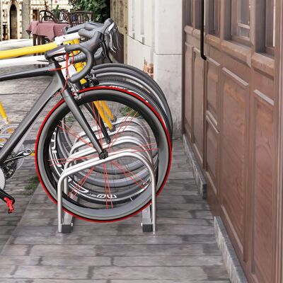 HOMCOM Bike Parking Rack - 4 Bikes Silver HOMCOM Bike Parking Rack - 4 Bikes Silver