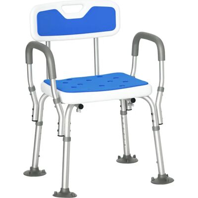 HOMCOM EVA Padded Shower Stool - Arm & Back Support, Blue HOMCOM EVA Padded Shower Stool - Arm & Back Support, Blue