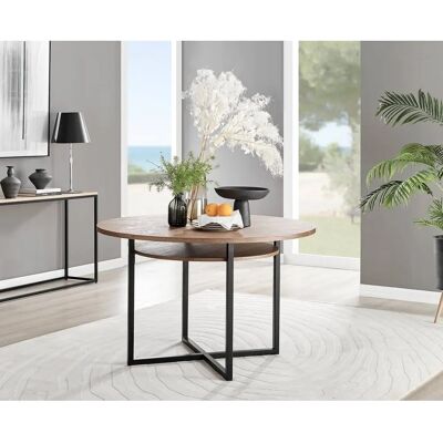 Furniturebox UK Adley Wooden & Black Metal Round Storage Dining Table - Dining Table Furniturebox UK Adley Wooden & Black Metal Round Storage Dining Table - Dining Table