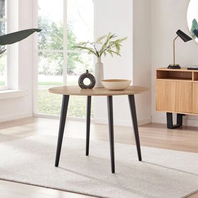 Furniturebox Uk Koko Oak Wood Effect 100cm Round Dining Table Black Legs - Dining Table Furniturebox Uk Koko Oak Wood Effect 100cm Round Dining Table Black Legs - Dining Table