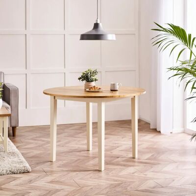 Furniturebox Uk Salcombe Oak And Cream Solid Wood 110cm Round Dining Table Farmhouse Scandi Furniturebox Uk Salcombe Oak And Cream Solid Wood 110cm Round Dining Table Farmhouse Scandi