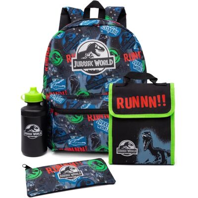 Jurassic World Black Logo 4-Piece Backpack Set - Backpack, Lunch Box, Pencil Case & Water Bottle Jurassic World Black Logo 4-Piece Backpack Set - Backpack, Lunch Box, Pencil Case & Water Bottle