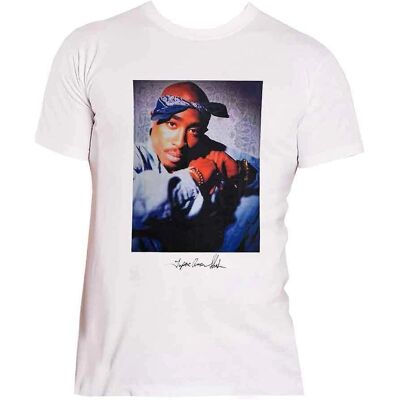 Tupac Unisex Vit Medium Blue Bandana T-shirt - T-shirt Tupac Unisex Vit Medium Blue Bandana T-shirt - T-shirt