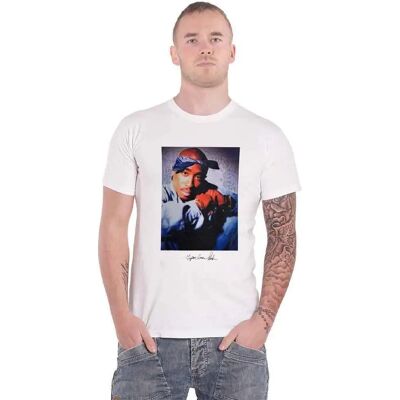 Tupac Vit XXL unisex T-shirt med blå bandana Tupac Vit XXL unisex T-shirt med blå bandana