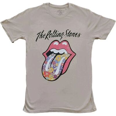 Rolling Stones Flowers Tongue Beige T-Shirt - Unisex Rolling Stones Flowers Tongue Beige T-Shirt - Unisex