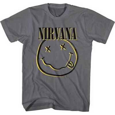 Nirvana Unisex Grå Inverse Grunge Smile T-shirt Nirvana Unisex Grå Inverse Grunge Smile T-shirt