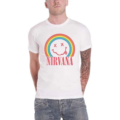 Nirvana White Unisex Rainbow Smiley T-shirt - T-shirt Nirvana White Unisex Rainbow Smiley T-shirt - T-shirt