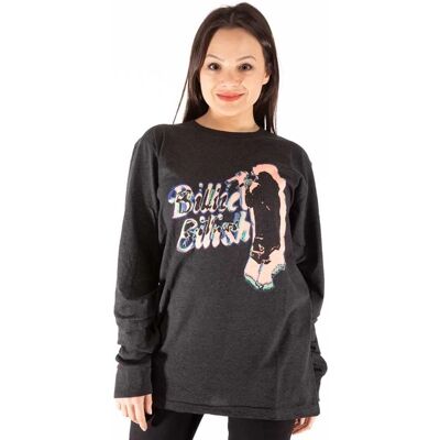 Billie Eilish Neon Logo Charcoal Grey Long Sleeve T Shirt - Unisex Billie Eilish Neon Logo Charcoal Grey Long Sleeve T Shirt - Unisex
