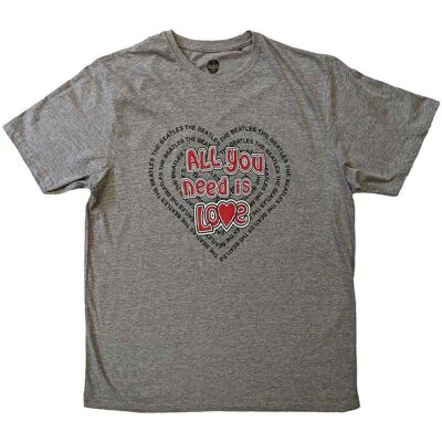 The Beatles XL Grey Heart Love T-Shirt - Unisex The Beatles XL Grey Heart Love T-Shirt - Unisex