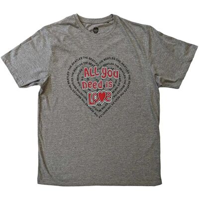The Beatles All You Need Is Love Heart T-Shirt Grå XXL - T-Shirt The Beatles All You Need Is Love Heart T-Shirt Grå XXL - T-Shirt