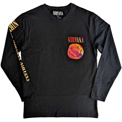 Nirvana Unisex Långärmad T-Shirt - Gradient Lyckligt Ansikte - Rock Nirvana Unisex Långärmad T-Shirt - Gradient Lyckligt Ansikte - Rock