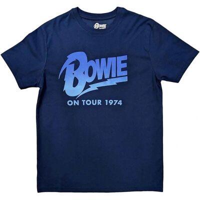 David Bowie På Turné 1974 Unisex T-Shirt Blå XL David Bowie På Turné 1974 Unisex T-Shirt Blå XL