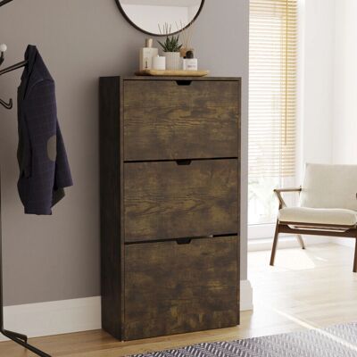 Vida Designs Dark Wood 3 Drawer Shoe Cabinet - Hall Storage Vida Designs Dark Wood 3 Drawer Shoe Cabinet - Hall Storage