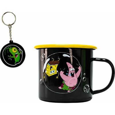 Emaljmugg med SpongeBob och Patrick design - Svart - Mugg och nyckelring Emaljmugg med SpongeBob och Patrick design - Svart - Mugg och nyckelring