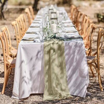 Chemin de Table en Tissu Sage - 4m - Décoration Mariage & Fête Chemin de Table en Tissu Sage - 4m - Décoration Mariage & Fête