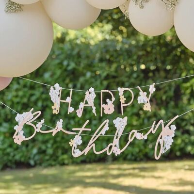 Ginger Ray Happy Birthday Guirlande Rose Fleurie - Décoration anniversaire Ginger Ray Happy Birthday Guirlande Rose Fleurie - Décoration anniversaire