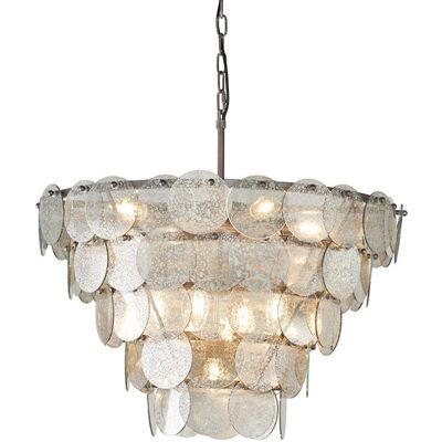 Loops Antique Silver Tiered Mercury Glass Ceiling Pendant - 9 Bulb Light Fitting - Indoor Ceiling Pendant Loops Antique Silver Tiered Mercury Glass Ceiling Pendant - 9 Bulb Light Fitting - Indoor Ceiling Pendant