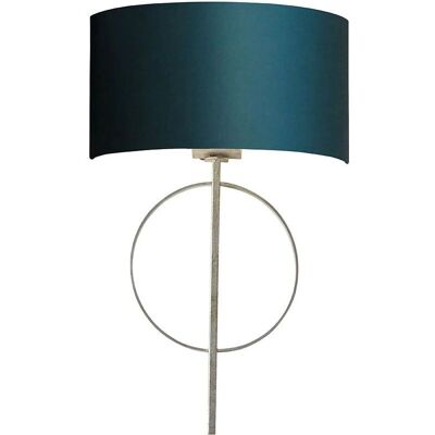 Loops Antique Silver Leaf Wall Light & Teal Satin Half Shade Dimmable Filament Lamp - Wall Light Loops Antique Silver Leaf Wall Light & Teal Satin Half Shade Dimmable Filament Lamp - Wall Light