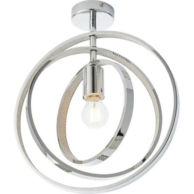 Unisex Chrome Semi Flush Ceiling Pendant Light - Adjustable Hoops - Dimmable Unisex Chrome Semi Flush Ceiling Pendant Light - Adjustable Hoops - Dimmable