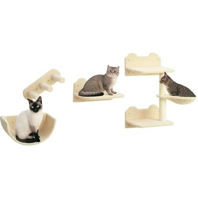 PawHut Wall-Mounted Cat Shelves - Beige PawHut Wall-Mounted Cat Shelves - Beige