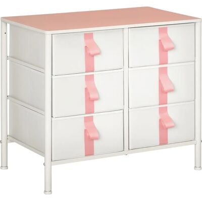 HOMCOM Commode Rose à Plateau en Bois 6 Tiroirs - Commode - Publicité HOMCOM Commode Rose à Plateau en Bois 6 Tiroirs - Commode - Publicité