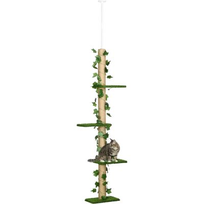 PawHut 242cm Adjustable Floor-To-Ceiling Cat Tree - Green & Yellow - Climbing & Resting PawHut 242cm Adjustable Floor-To-Ceiling Cat Tree - Green & Yellow - Climbing & Resting