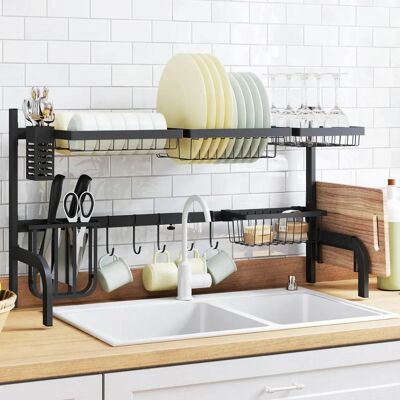 HOMCOM Black Space Saving Over The Sink Dish Drying Rack 2 Tier HOMCOM Black Space Saving Over The Sink Dish Drying Rack 2 Tier