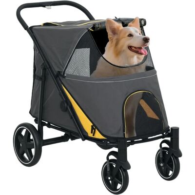 Pawhut Pet Stroller w/ Universal Front Wheels Shock Absorber One Click Foldable Dog Cat Carriage w/ Brakes Storage Bags Mesh Window Aosom UK Pawhut Pet Stroller w/ Universal Front Wheels Shock Absorber One Click Foldable Dog Cat Carriage w/ Brakes Storage Bags Mesh Window Aosom UK