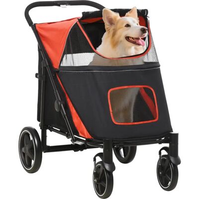Pawhut Pet Stroller with Universal Front Wheels Shock Absorber One Click Foldable Dog Cat Carriage with Brakes Storage Bags Red Aosom UK Pawhut Pet Stroller with Universal Front Wheels Shock Absorber One Click Foldable Dog Cat Carriage with Brakes Storage Bags Red Aosom UK