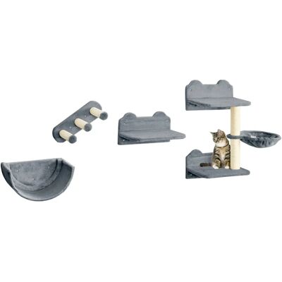 PawHut Grey Wall Mounted Cat Tree - Space Saving Climbing Set PawHut Grey Wall Mounted Cat Tree - Space Saving Climbing Set