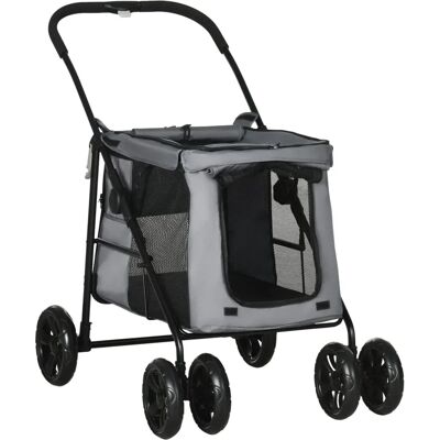 Pawhut Foldable Pet Stroller One Click Dog Pushchair Cat Travel Carriage w/ EVA Wheels Mesh Windows for Small Pets Grey Pawhut Foldable Pet Stroller One Click Dog Pushchair Cat Travel Carriage w/ EVA Wheels Mesh Windows for Small Pets Grey