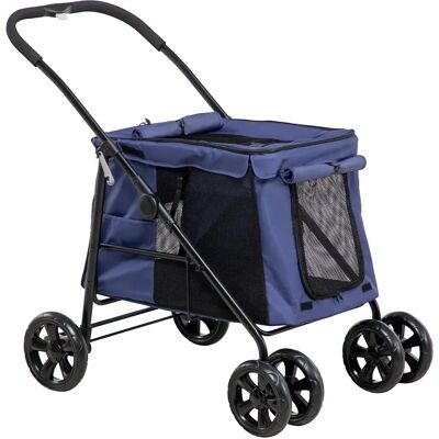 Pawhut One-Click Foldable Dog Pushchair w/ EVA Wheels Storage Bags Mesh Windows Doors Safety Leash Cushion for Small Pets - Dark Blue Pawhut One-Click Foldable Dog Pushchair w/ EVA Wheels Storage Bags Mesh Windows Doors Safety Leash Cushion for Small Pets - Dark Blue