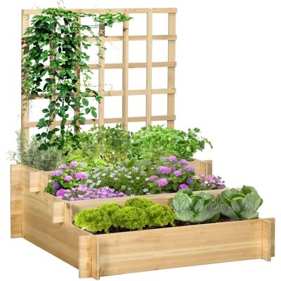 Outsunny 3 Tier Garden Planters with Trellis - Natural Tone - Garden Planter Outsunny 3 Tier Garden Planters with Trellis - Natural Tone - Garden Planter