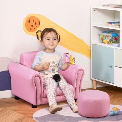 HOMCOM Pink Kids Sofa Set with Footstool - Childrens Armchair for Playroom and Nursery HOMCOM Pink Kids Sofa Set with Footstool - Childrens Armchair for Playroom and Nursery