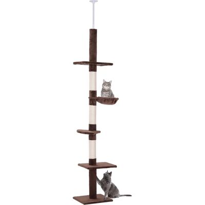 PawHut Brown 5-Tier Floor to Ceiling Cat Tree - Indoor Climbing Tower PawHut Brown 5-Tier Floor to Ceiling Cat Tree - Indoor Climbing Tower