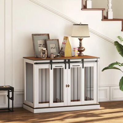 PawHut White Large Dog Crate Furniture with Divider - Dog Cage PawHut White Large Dog Crate Furniture with Divider - Dog Cage
