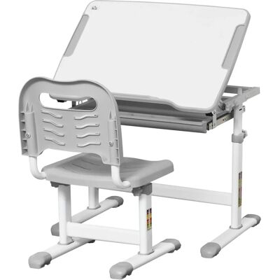 HOMCOM Kids Desk and Chair Set w/ Drawer, Adjustable, Grey - Kids Desk Set HOMCOM Kids Desk and Chair Set w/ Drawer, Adjustable, Grey - Kids Desk Set