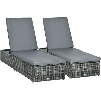 Outsunny - PE Rattan Sun Loungers 2 - Grey - Sun Lounger Set Outsunny - PE Rattan Sun Loungers 2 - Grey - Sun Lounger Set