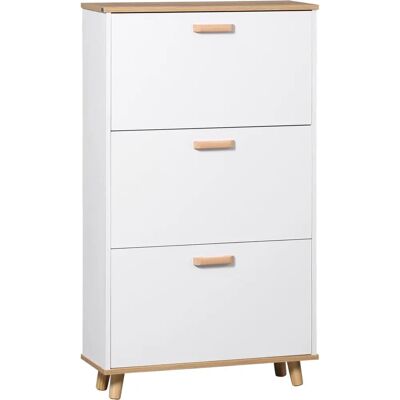 HOMCOM Narrow Shoe Cabinet - White, 3 Flip Drawers, Adjustable Shelves - Shoe Storage HOMCOM Narrow Shoe Cabinet - White, 3 Flip Drawers, Adjustable Shelves - Shoe Storage