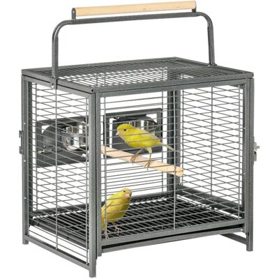 PawHut Metal Bird Cage Parrot Carrier with Wooden Perch - Bird Cage PawHut Metal Bird Cage Parrot Carrier with Wooden Perch - Bird Cage