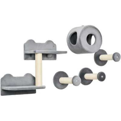 PawHut 5Pcs Cat Wall Furniture with Perch - Grey PawHut 5Pcs Cat Wall Furniture with Perch - Grey