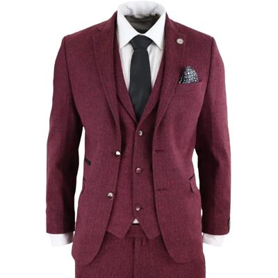 Truclothing Heren 3-delig wijnkleurig visgraatwol tweed pak - Maat 38 Truclothing Heren 3-delig wijnkleurig visgraatwol tweed pak - Maat 38