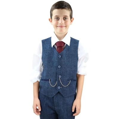 Infinity Leather Jongens Blauw Visgraat Tweed Pak - Maat 13 jaar Infinity Leather Jongens Blauw Visgraat Tweed Pak - Maat 13 jaar